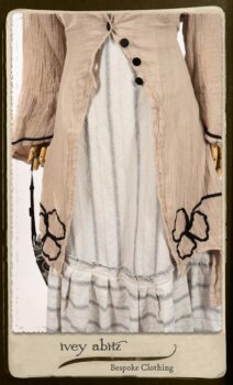 Monceau Duster Coat in Picture Book Washed Crinkled Linen; Fairholme Frock in Black and White Picture Book Stripe in High Water Length. By Ivey Abitz.