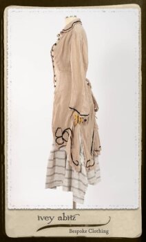 Monceau Duster Coat in Picture Book Washed Crinkled Linen; Fairholme Frock in Black and White Picture Book Stripe in High Water Length. By Ivey Abitz.