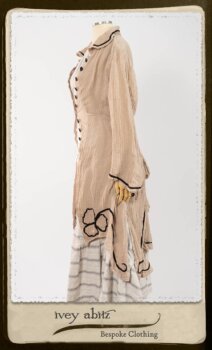 Monceau Duster Coat in Picture Book Washed Crinkled Linen; Fairholme Frock in Black and White Picture Book Stripe in High Water Length. By Ivey Abitz.