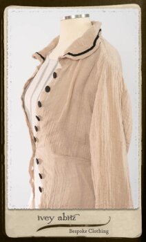 Monceau Duster Coat in Picture Book Washed Crinkled Linen; Fairholme Frock in Black and White Picture Book Stripe in High Water Length. By Ivey Abitz.