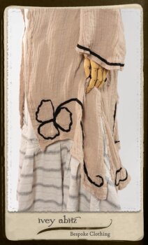 Monceau Duster Coat in Picture Book Washed Crinkled Linen; Fairholme Frock in Black and White Picture Book Stripe in High Water Length. By Ivey Abitz.