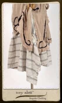Monceau Duster Coat in Picture Book Washed Crinkled Linen; Fairholme Frock in Black and White Picture Book Stripe in High Water Length. By Ivey Abitz.