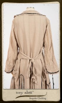 Monceau Duster Coat in Picture Book Washed Crinkled Linen; Fairholme Frock in Black and White Picture Book Stripe in High Water Length. By Ivey Abitz.