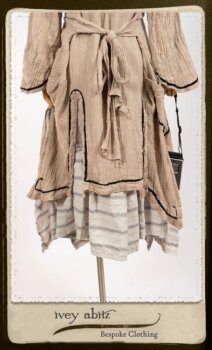 Monceau Duster Coat in Picture Book Washed Crinkled Linen; Fairholme Frock in Black and White Picture Book Stripe in High Water Length. By Ivey Abitz.