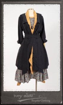 Vanetten Duster Coat in Fresh Water Petite Check Cotton; Blanchefleur Sash in New Sun Washed Linen; Tilbrook Frock in New Sun Washed Linen; Edenshire Frock in New Sun Washed Linen in High Water Length. By Ivey Abitz.