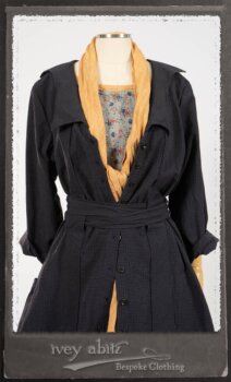 Vanetten Duster Coat in Fresh Water Petite Check Cotton; Blanchefleur Sash in New Sun Washed Linen; Tilbrook Frock in New Sun Washed Linen; Edenshire Frock in New Sun Washed Linen in High Water Length. By Ivey Abitz.