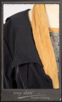 Vanetten Duster Coat in Fresh Water Petite Check Cotton; Blanchefleur Sash in New Sun Washed Linen; Tilbrook Frock in New Sun Washed Linen; Edenshire Frock in New Sun Washed Linen in High Water Length. By Ivey Abitz.