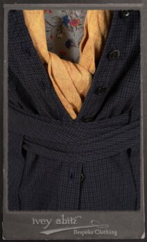 Vanetten Duster Coat in Fresh Water Petite Check Cotton; Blanchefleur Sash in New Sun Washed Linen; Tilbrook Frock in New Sun Washed Linen; Edenshire Frock in New Sun Washed Linen in High Water Length. By Ivey Abitz.