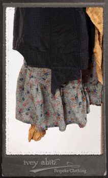 Vanetten Duster Coat in Fresh Water Petite Check Cotton; Blanchefleur Sash in New Sun Washed Linen; Tilbrook Frock in New Sun Washed Linen; Edenshire Frock in New Sun Washed Linen in High Water Length. By Ivey Abitz.