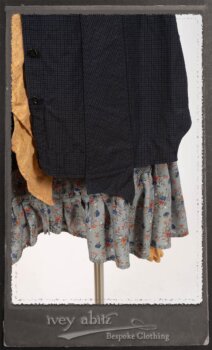 Vanetten Duster Coat in Fresh Water Petite Check Cotton; Blanchefleur Sash in New Sun Washed Linen; Tilbrook Frock in New Sun Washed Linen; Edenshire Frock in New Sun Washed Linen in High Water Length. By Ivey Abitz.