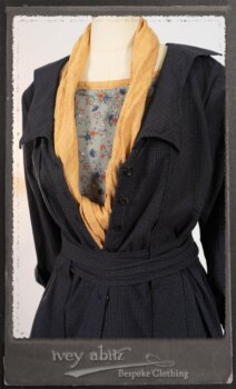 Vanetten Duster Coat in Fresh Water Petite Check Cotton; Blanchefleur Sash in New Sun Washed Linen; Tilbrook Frock in New Sun Washed Linen; Edenshire Frock in New Sun Washed Linen in High Water Length. By Ivey Abitz.