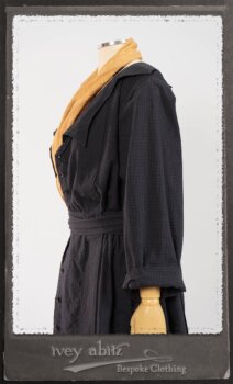 Vanetten Duster Coat in Fresh Water Petite Check Cotton; Blanchefleur Sash in New Sun Washed Linen; Tilbrook Frock in New Sun Washed Linen; Edenshire Frock in New Sun Washed Linen in High Water Length. By Ivey Abitz.