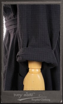 Vanetten Duster Coat in Fresh Water Petite Check Cotton; Blanchefleur Sash in New Sun Washed Linen; Tilbrook Frock in New Sun Washed Linen; Edenshire Frock in New Sun Washed Linen in High Water Length. By Ivey Abitz.