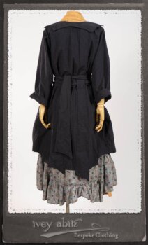 Vanetten Duster Coat in Fresh Water Petite Check Cotton; Blanchefleur Sash in New Sun Washed Linen; Tilbrook Frock in New Sun Washed Linen; Edenshire Frock in New Sun Washed Linen in High Water Length. By Ivey Abitz.