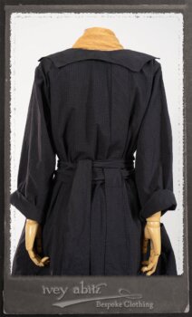 Vanetten Duster Coat in Fresh Water Petite Check Cotton; Blanchefleur Sash in New Sun Washed Linen; Tilbrook Frock in New Sun Washed Linen; Edenshire Frock in New Sun Washed Linen in High Water Length. By Ivey Abitz.