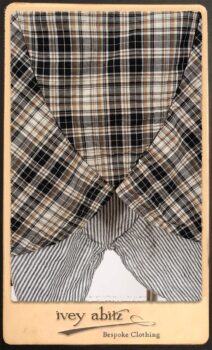 Addy Jacket in Signature Black Lightweight Linen Knit; Addy Frock in Black and White Picture Book Plaid in High Water Length; Addy Skirt in Black and White Petite Stripe Linen. By Ivey Abitz.