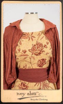 Crest Jacket in New Sun Softest Knit; Clotaire Sash in Rosy Washed Crinkled Linen; Scattergood Frock in Rosy Washed Floral Linen. By Ivey Abitz.