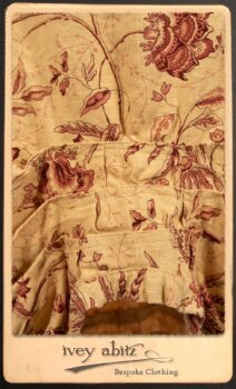 Crest Jacket in New Sun Softest Knit; Clotaire Sash in Rosy Washed Crinkled Linen; Scattergood Frock in Rosy Washed Floral Linen. By Ivey Abitz.