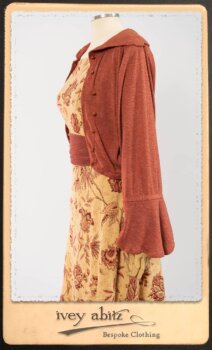 Crest Jacket in New Sun Softest Knit; Clotaire Sash in Rosy Washed Crinkled Linen; Scattergood Frock in Rosy Washed Floral Linen. By Ivey Abitz.