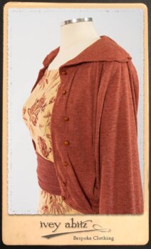 Crest Jacket in New Sun Softest Knit; Clotaire Sash in Rosy Washed Crinkled Linen; Scattergood Frock in Rosy Washed Floral Linen. By Ivey Abitz.