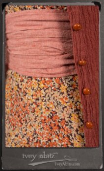 Scattergood Duster Coat in Rosy Washed Crinkled Linen; Crest Frock in New Sun Floral Silk Chiffon in High Water Length; Heraldry Frock in Rosy Washed Stripe Linen in High Water Length; Porte Cochere Sash in Rosy Washed Cotton. By Ivey Abitz.