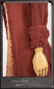 Scattergood Duster Coat in Rosy Washed Crinkled Linen; Crest Frock in New Sun Floral Silk Chiffon in High Water Length; Heraldry Frock in Rosy Washed Stripe Linen in High Water Length; Porte Cochere Sash in Rosy Washed Cotton. By Ivey Abitz.