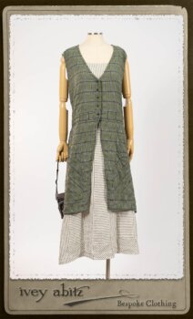 Campanella Overylay in New Day Washed Plaid Gauze; Campanella Frock in New Day Washed Stripe Linen. By Ivey Abitz.