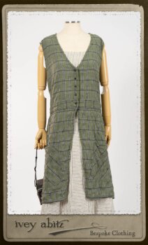 Campanella Overylay in New Day Washed Plaid Gauze; Campanella Frock in New Day Washed Stripe Linen. By Ivey Abitz.