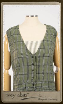 Campanella Overylay in New Day Washed Plaid Gauze; Campanella Frock in New Day Washed Stripe Linen. By Ivey Abitz.