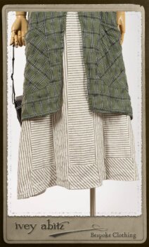 Campanella Overylay in New Day Washed Plaid Gauze; Campanella Frock in New Day Washed Stripe Linen. By Ivey Abitz.