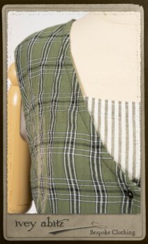 Campanella Overylay in New Day Washed Plaid Gauze; Campanella Frock in New Day Washed Stripe Linen. By Ivey Abitz.