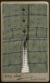 Campanella Overylay in New Day Washed Plaid Gauze; Campanella Frock in New Day Washed Stripe Linen. By Ivey Abitz.