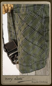 Campanella Overylay in New Day Washed Plaid Gauze; Campanella Frock in New Day Washed Stripe Linen. By Ivey Abitz.