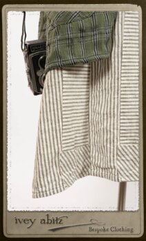 Campanella Overylay in New Day Washed Plaid Gauze; Campanella Frock in New Day Washed Stripe Linen. By Ivey Abitz.