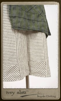 Campanella Overylay in New Day Washed Plaid Gauze; Campanella Frock in New Day Washed Stripe Linen. By Ivey Abitz.