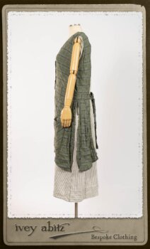 Campanella Overylay in New Day Washed Plaid Gauze; Campanella Frock in New Day Washed Stripe Linen. By Ivey Abitz.