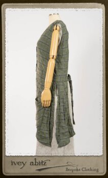 Campanella Overylay in New Day Washed Plaid Gauze; Campanella Frock in New Day Washed Stripe Linen. By Ivey Abitz.