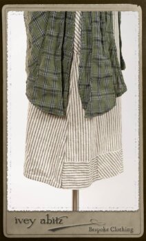 Campanella Overylay in New Day Washed Plaid Gauze; Campanella Frock in New Day Washed Stripe Linen. By Ivey Abitz.