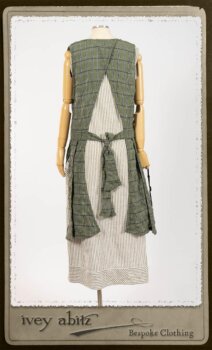 Campanella Overylay in New Day Washed Plaid Gauze; Campanella Frock in New Day Washed Stripe Linen. By Ivey Abitz.