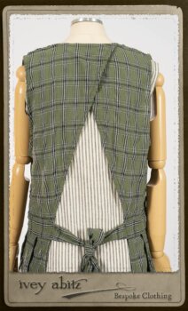 Campanella Overylay in New Day Washed Plaid Gauze; Campanella Frock in New Day Washed Stripe Linen. By Ivey Abitz.