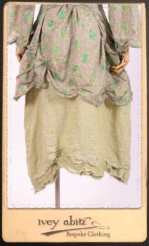 Au Sable Shirt in New Day Floral Cotton Voile; Au Sable Frock in New Day Washed Linen in High Water Length. By Ivey Abitz.