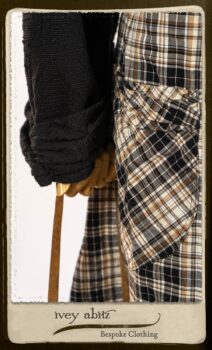 Bramley Frock in Black and White Picture Book Plaid; Clotaire Sash in White on Black Floral Silk Chiffon; Bertie Jacket in Black Floral Raised Knit; Bertie Frock in Black Puckered Check Weave. By Ivey Abitz.