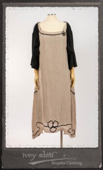 Monceau Frock in Picture Book Washed Crinkled Linen; Cilla Slip Frock in Signature Black Lightweight Linen Knit with Square Collar; Addy Jacket in Signature Black Lightweight Linen Knit. By Ivey Abitz.