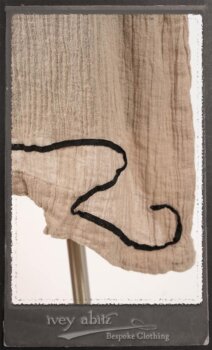 Monceau Frock in Picture Book Washed Crinkled Linen; Cilla Slip Frock in Signature Black Lightweight Linen Knit with Square Collar; Addy Jacket in Signature Black Lightweight Linen Knit. By Ivey Abitz.