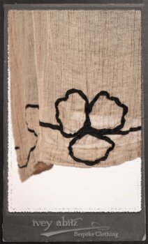 Monceau Frock in Picture Book Washed Crinkled Linen; Cilla Slip Frock in Signature Black Lightweight Linen Knit with Square Collar; Addy Jacket in Signature Black Lightweight Linen Knit. By Ivey Abitz.