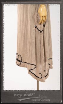 Monceau Frock in Picture Book Washed Crinkled Linen; Cilla Slip Frock in Signature Black Lightweight Linen Knit with Square Collar; Addy Jacket in Signature Black Lightweight Linen Knit. By Ivey Abitz.