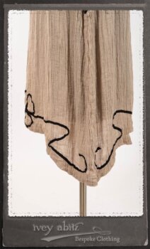 Monceau Frock in Picture Book Washed Crinkled Linen; Cilla Slip Frock in Signature Black Lightweight Linen Knit with Square Collar; Addy Jacket in Signature Black Lightweight Linen Knit. By Ivey Abitz.