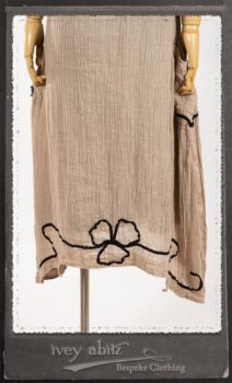 Monceau Frock in Picture Book Washed Crinkled Linen; Cilla Slip Frock in Signature Black Lightweight Linen Knit with Square Collar; Addy Jacket in Signature Black Lightweight Linen Knit. By Ivey Abitz.