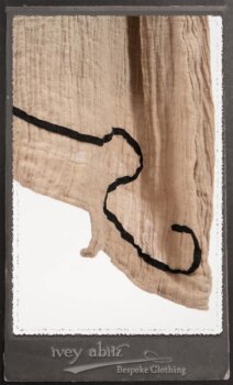 Monceau Frock in Picture Book Washed Crinkled Linen; Cilla Slip Frock in Signature Black Lightweight Linen Knit with Square Collar; Addy Jacket in Signature Black Lightweight Linen Knit. By Ivey Abitz.