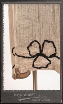 Monceau Frock in Picture Book Washed Crinkled Linen; Cilla Slip Frock in Signature Black Lightweight Linen Knit with Square Collar; Addy Jacket in Signature Black Lightweight Linen Knit. By Ivey Abitz.